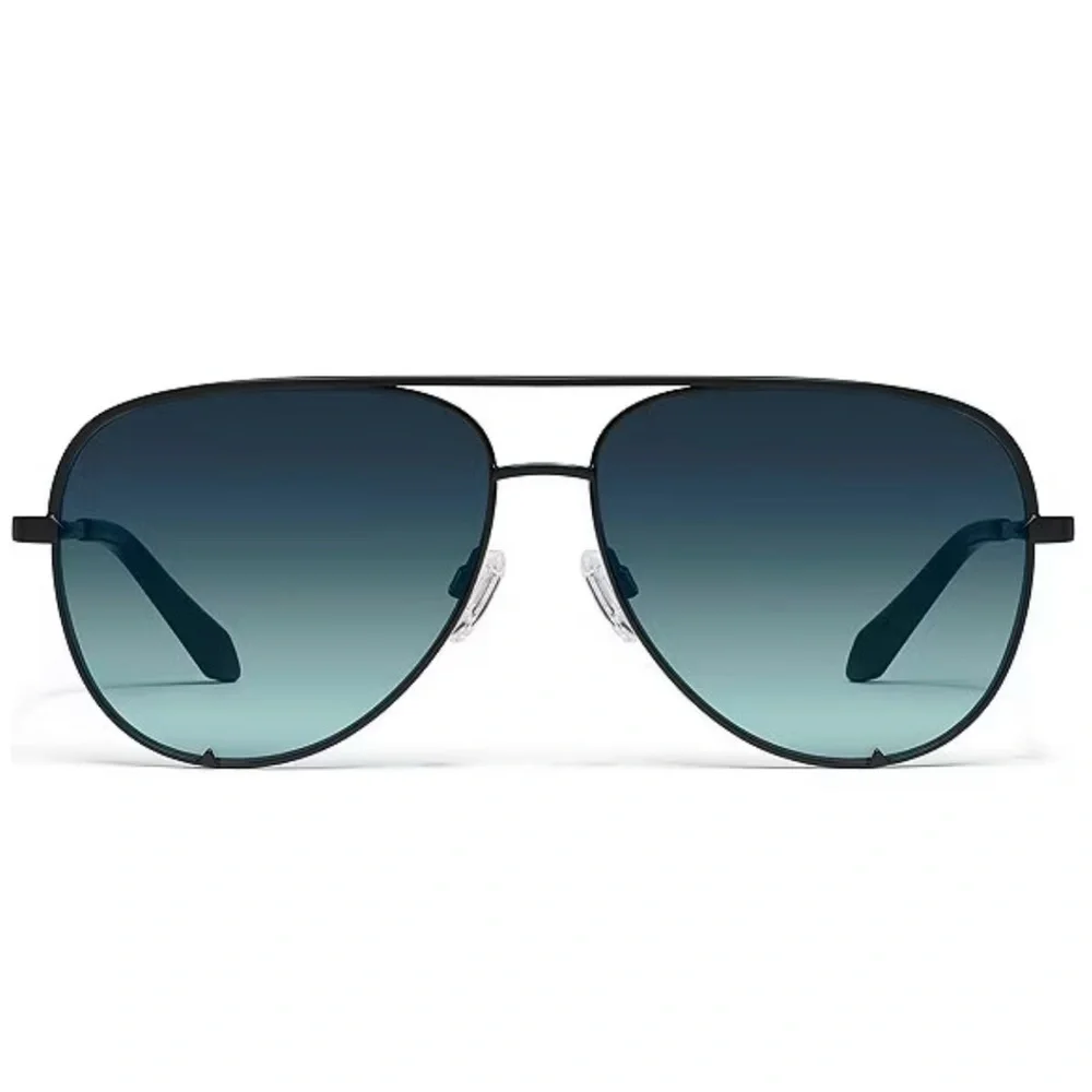 QUAY High Key Sunglasses Black Frame Grey Light Turquoise Fade Lens Extra Large